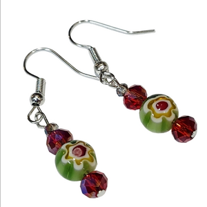 Handmade Elegant Red and Green Beaded Earrings